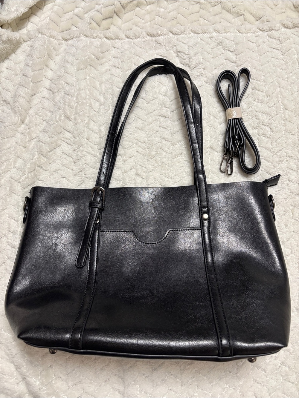 Versatile Black Faux Leather Shoulder Tote